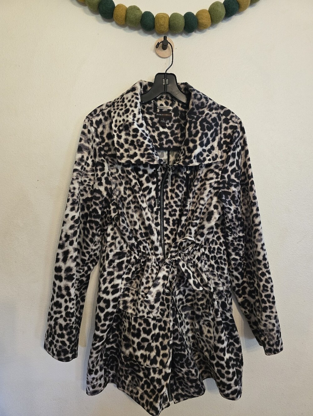 DANA BUCHMAN Animal Leopard Print Full Zip Anorak Tie Waist Jacket Womens L